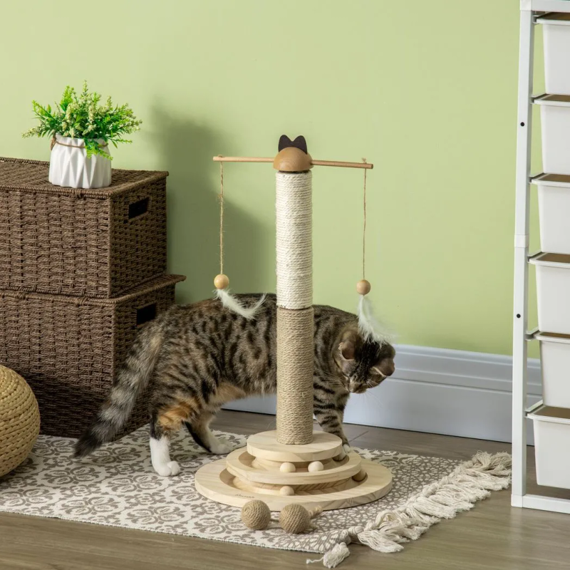 56cm Cat Tree w/ Turntable Interactive Toy Ball, Jute and Sisal Scratching Post