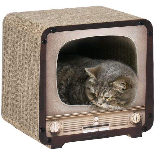 PawHut TV Shape Cat Scratching Board with Catnip, for Indoor Cats, Brown